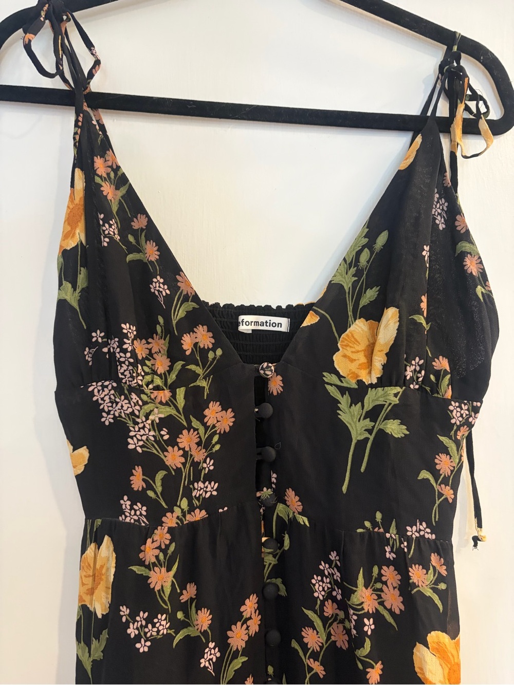 Reformation Black Midi Dress with Yellow Floral Print - Picture 5 of 8